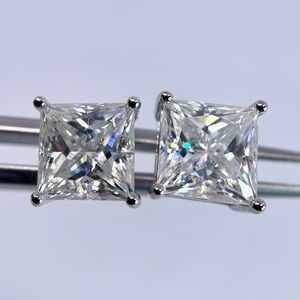 Princess Cut Moissanite Stud Earrings GRA Certificate Huge Earrings 925